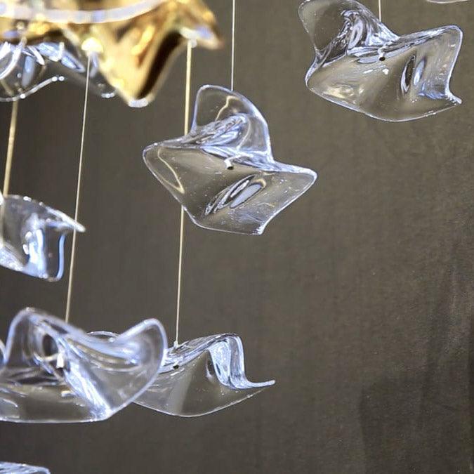 San De Chandelier, Modern Square Glass Spiral Long Pendant Chandelier